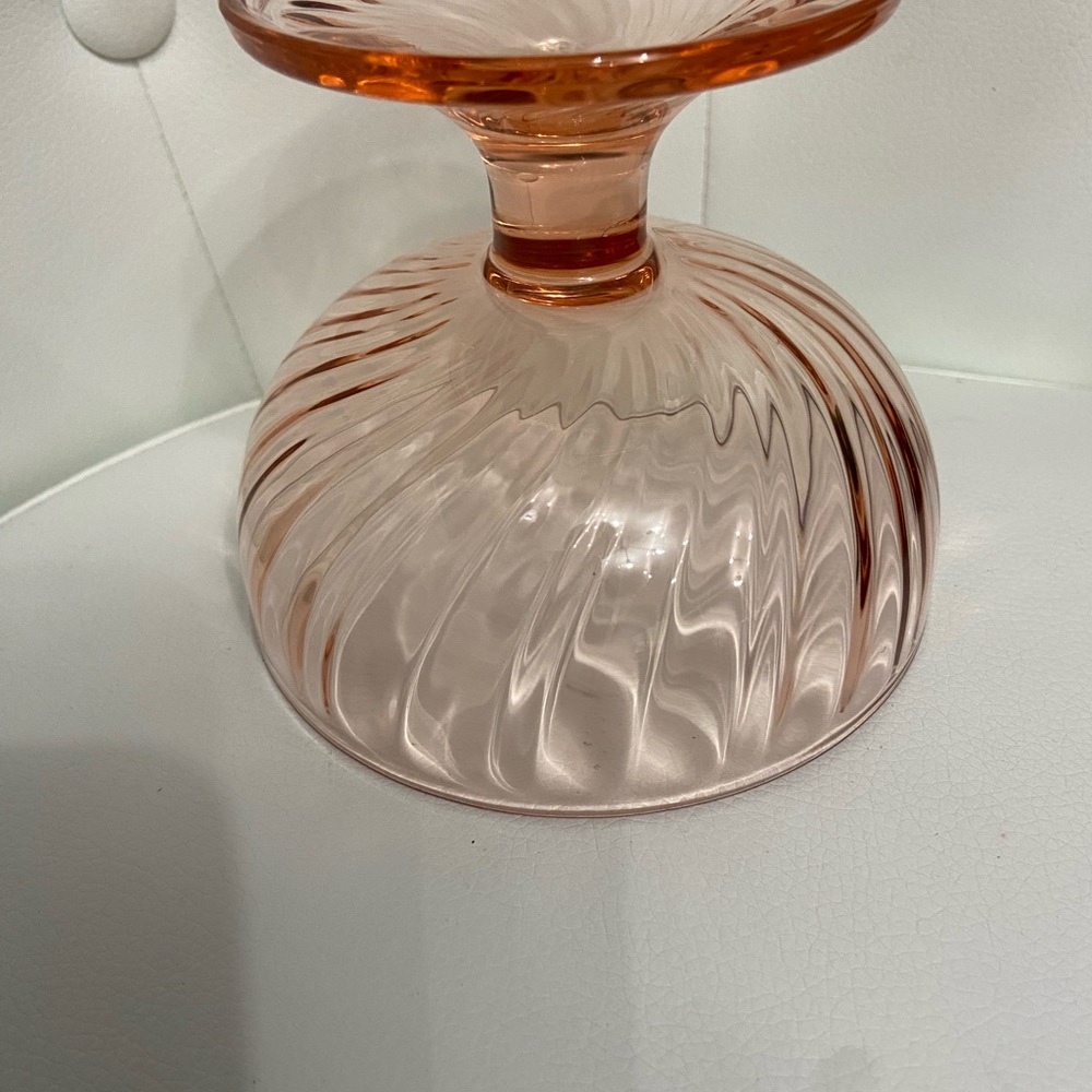 Vtg CRISTAL d'ARQUES Durand Pink Rosaline Swirl Footed Dessert Ice Cream Bowl - Picture 8 of 11
